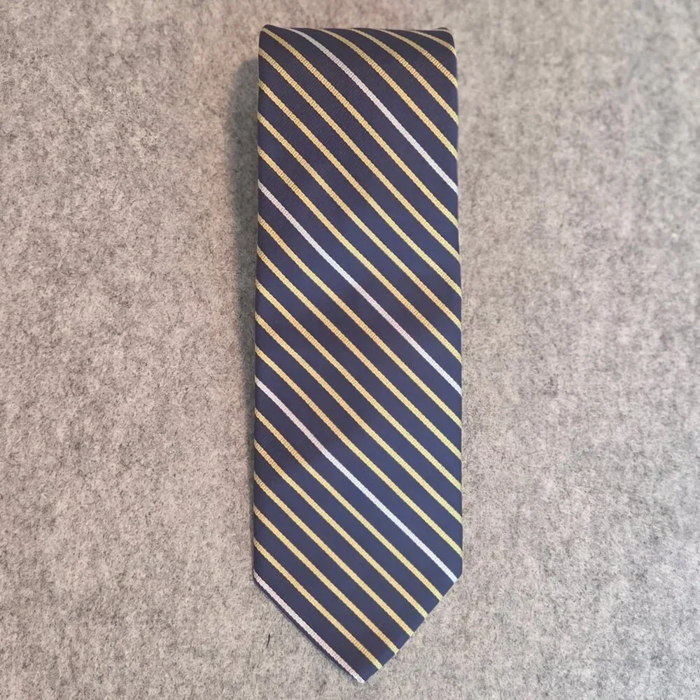 Brooks Brothers Blue Rep Tie with Gold and White Stripes (3.15